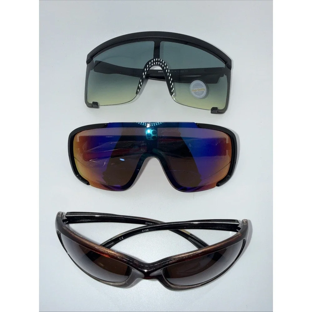 3 NEW pairs Shield Sunglasses Mirrored Lens Sport Fishing Black- Gradient Lenses